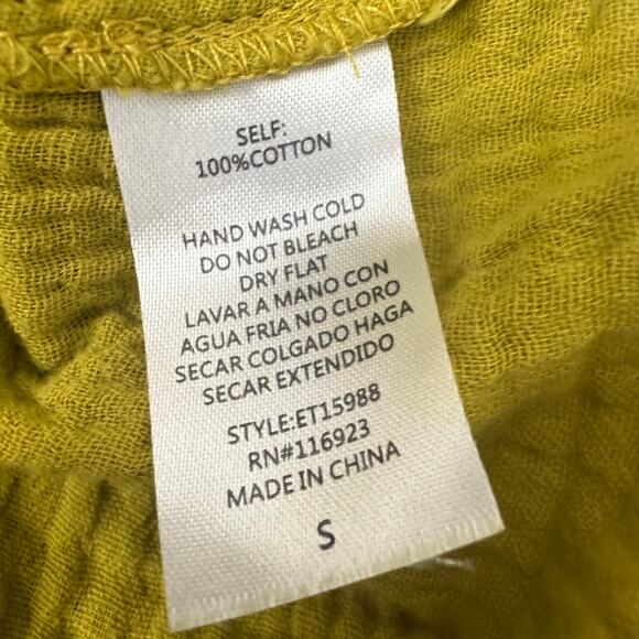 Easel Womens Scoop Neck Frayed Cotton Short Sleeve Mustard Yellow Blouse Small - Picture 10 of 10